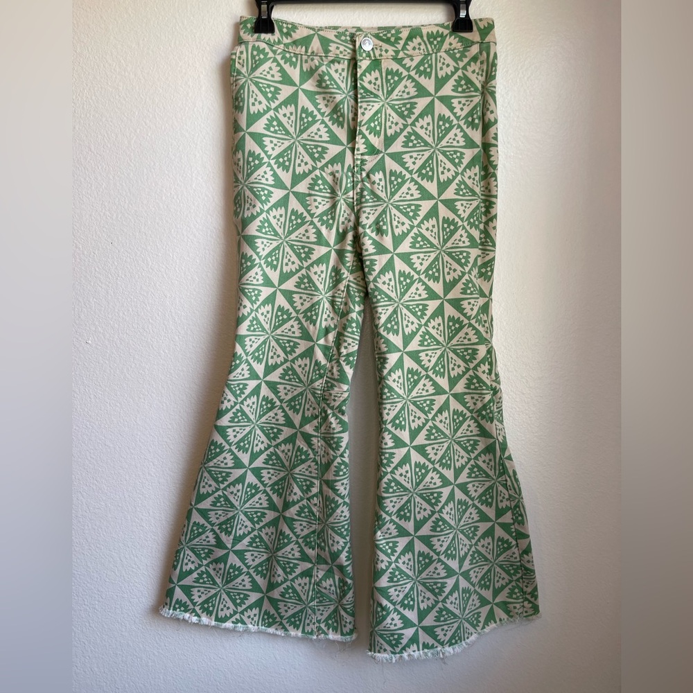 We The Free Green & Beige Geometric Boot Cut Pants Size 27 - Picture 3 of 11